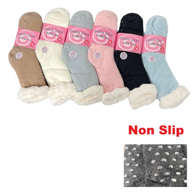 ***Plush-Lined Non Slip Sherpa Socks [Solid Wool-Like] 9-11