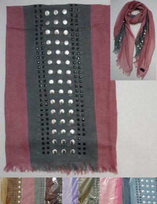 Two-Tone Fashion SCARF with Fringe--Round & Square Studs