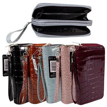 LADIES Dual Zipper Wallet with Wrist Strap [Large Texture]