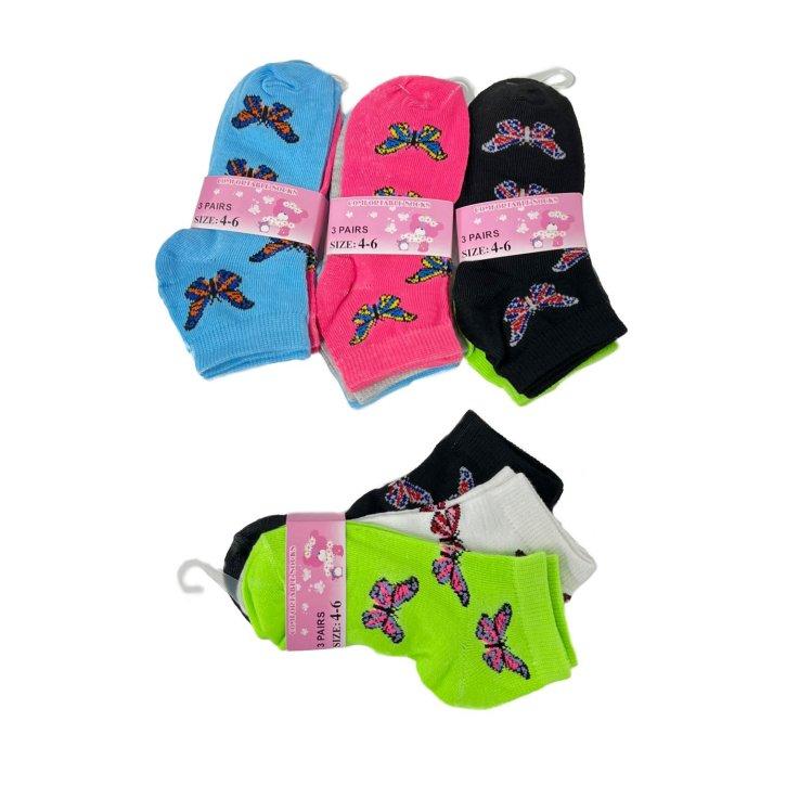 3pr Girl's Printed Anklet SOCKS 4-6 [Butterflies]