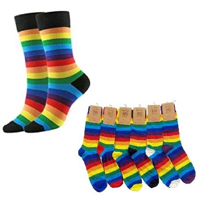 1pr Crew SOCKS [Rainbow Stripes] 10-13