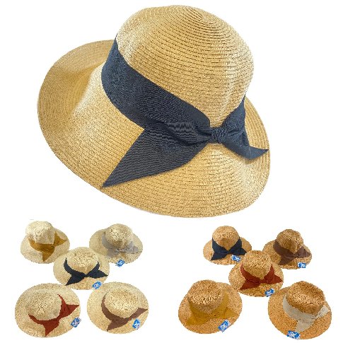 Ladies Woven Summer Hat [SHORT Brim/Wide Bow]