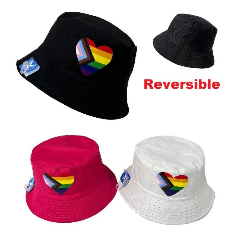 Bucket HAT [Progress Pride Heart] Black/White/Pink