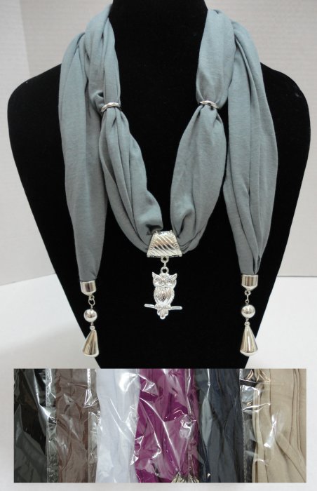 Scarf NECKLACE with End Charms-Owl 70''
