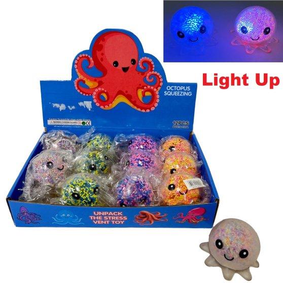 Light-Up Squishy TOY [Foam Beads Octopus] *Sticks to Walls*