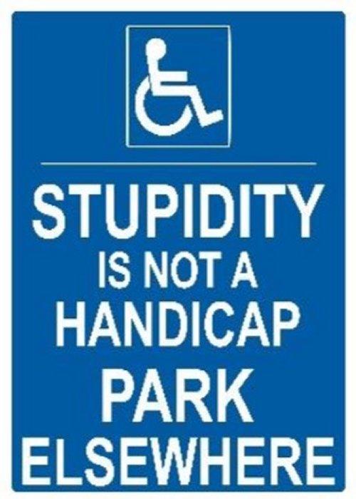 16''x12'' Metal Sign- Stupidity is Not a Handicap, Park Elsewhere