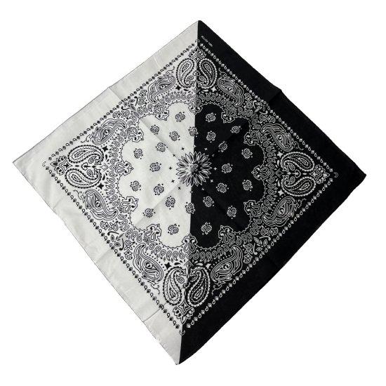 BANDANA-Black/White Paisley Diagonal Split