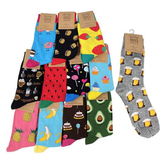 1pr Fun Print Crew SOCKS 10-13 [Food] *Unisex