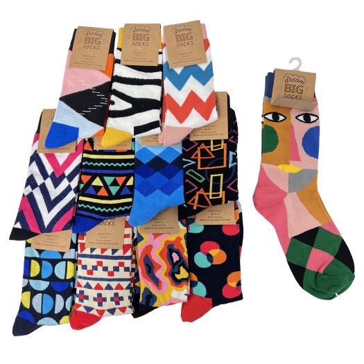 1pr Fun Print Crew SOCKS 10-13 [Shapes] *Unisex