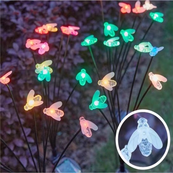 1pc 8-Head Solar Garden Stake with LED Lights [Bees]