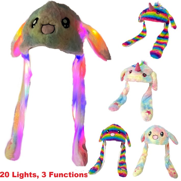 .Plush HAT with Flapping Ears & 20 LED Lights [Bunny & Unicorn]