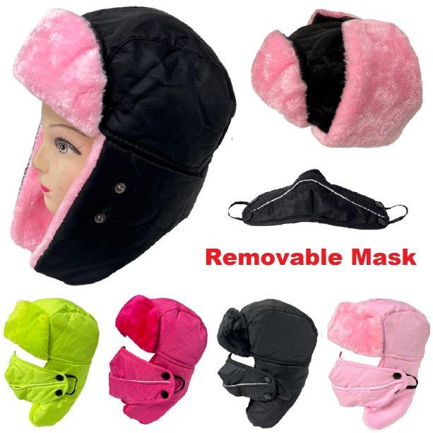 Aviator HAT with Fur Trim & Detachable Mask [Solid] Youth Size