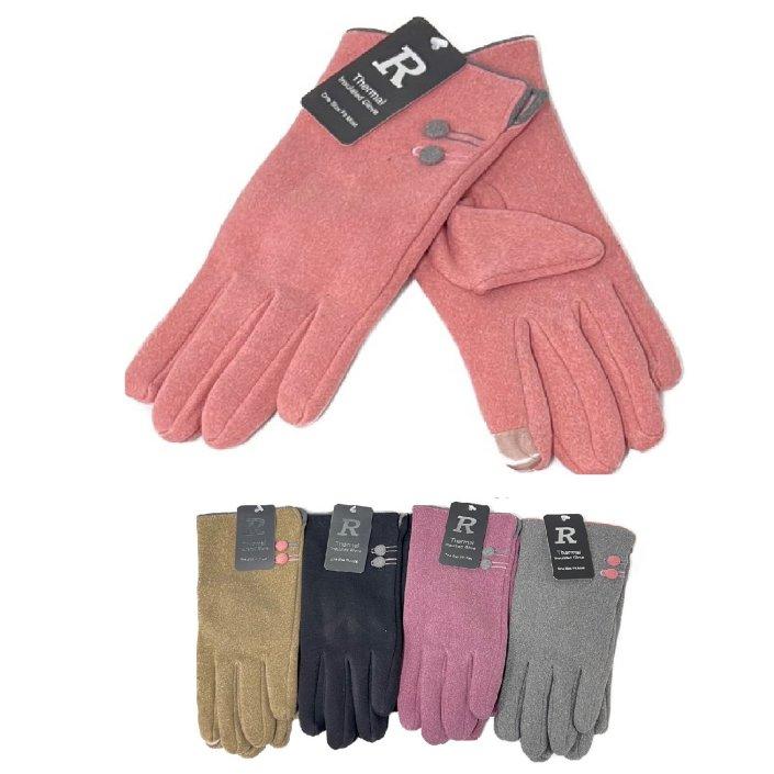 Ladies Lined Touch Screen Fashion GLOVES [Button Accent]