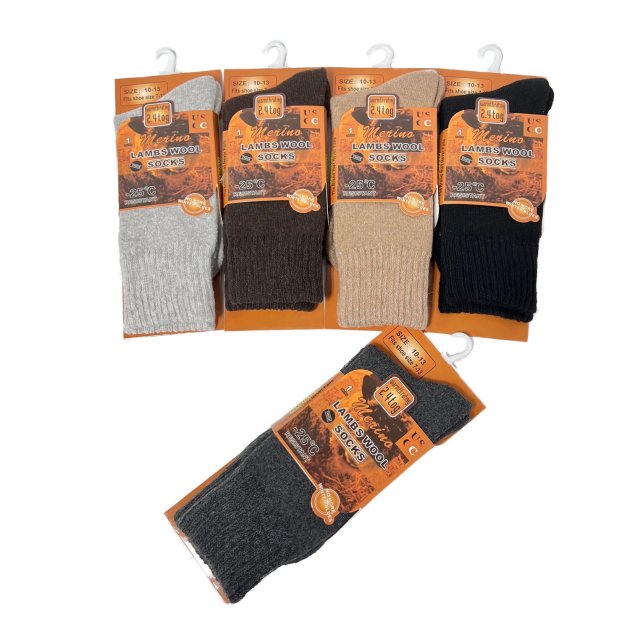 1pr Men's Merino Lamb's Wool Socks [ASSORTED Colors] 10-13