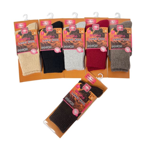 1pr Ladies Merino Lamb's Wool SOCKS [Assorted Colors] 9-11