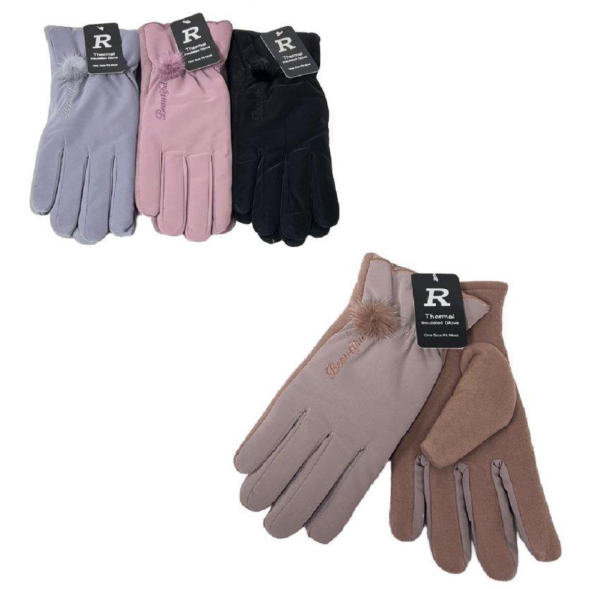 LADIES Touch Screen Waterproof Gloves [Fleece Palm] *PomPom