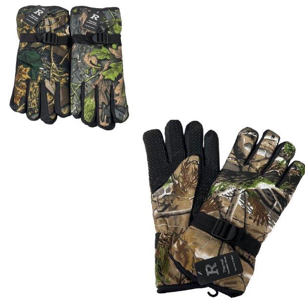 Men's Fleece-Lined Snow GLOVES [Camo] Grip Palm