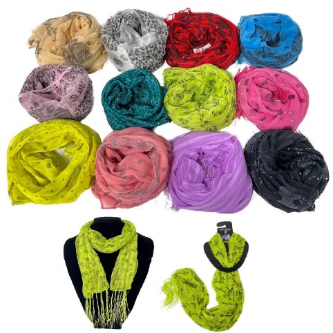 ##Over Stock Mix & Match Sheer Scarf with Fringe