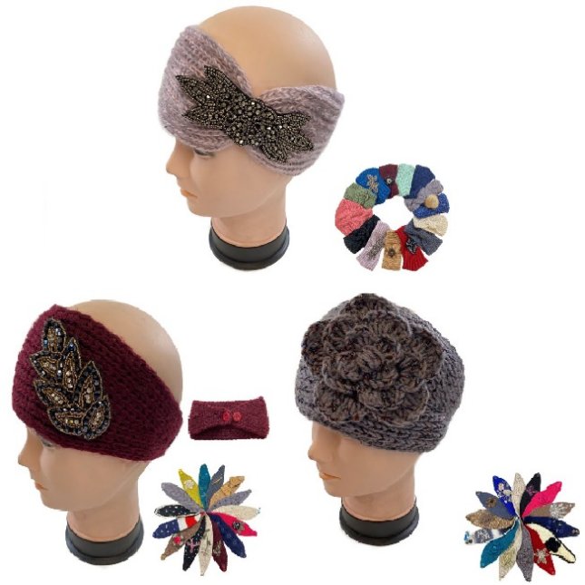 ###Over Stock Mix&Match Knitted HEADBAND Button or Loop Closure