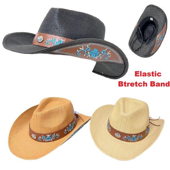 .WESTERN Hat [Blue Floral Embroidered Hat Band]