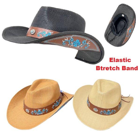 .Western HAT [Blue Floral Embroidered HAT Band]