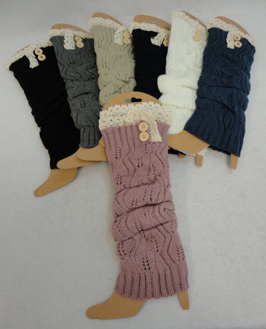 Knitted LEG WARMERS [Antique Lace/2 Buttons]