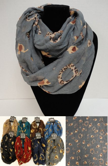 Extra-Wide Light Weight Infinity SCARF [Elephant Print]