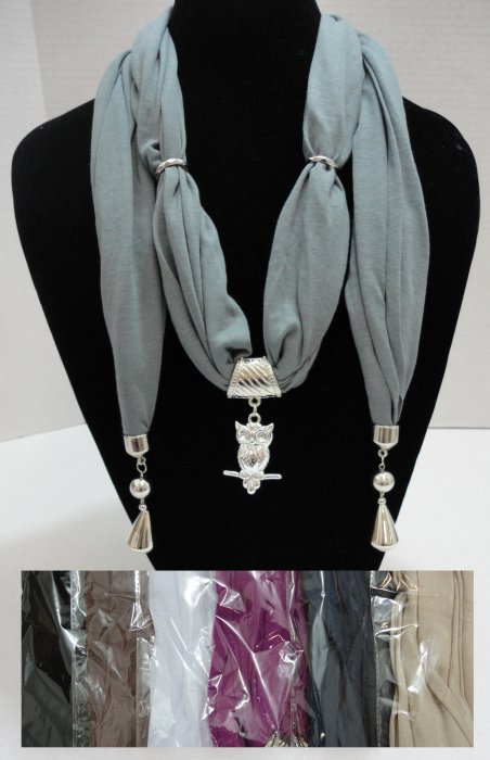 SCARF Necklace with End Charms-Owl 70''