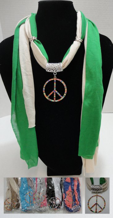 Scarf Necklace-Colored Rhinestone Peace SIGN 70''