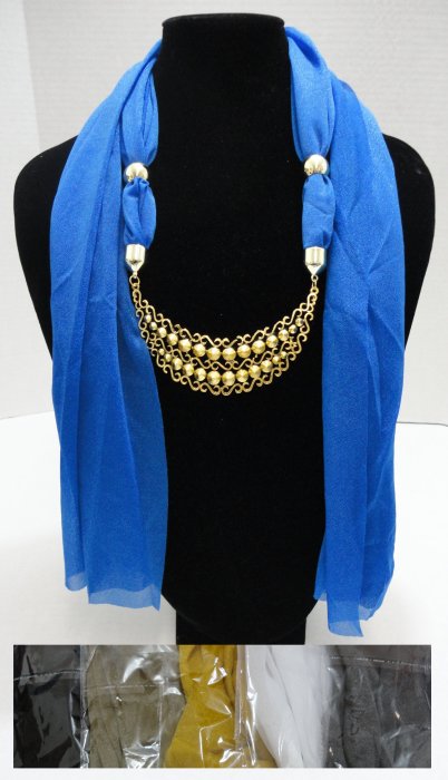 Scarf Necklace-Crescent Moon w/ GOLD Scrollwork 70''