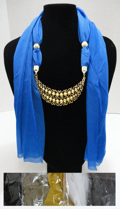 SCARF Necklace-Crescent Moon w/ Gold Scrollwork 70''