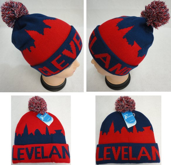 Knitted HAT with PomPom [ CLEVELAND -NR] City Skyline