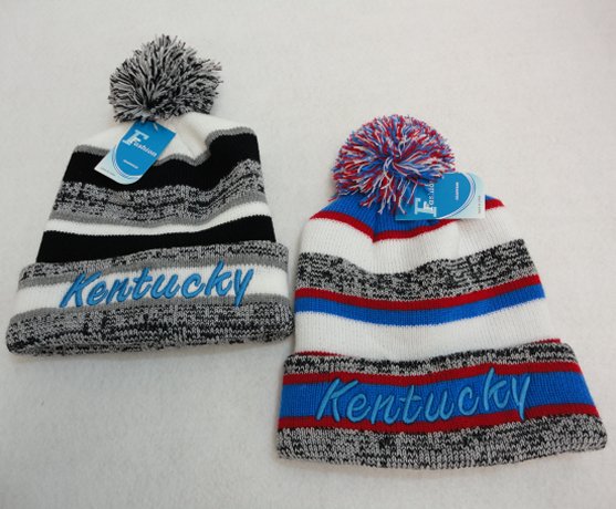 Knitted HAT with PomPom [Embroidered KENTUCKY] Stripes