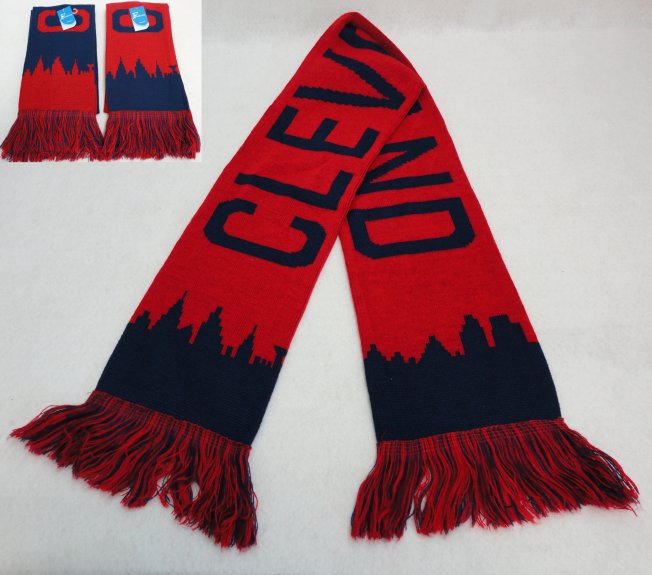 Knitted SCARF with Fringe [CLEVELAND Skyline] Navy/Red