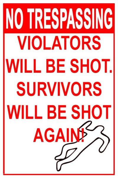 16 ''x12'' Metal Sign- No Trespassing: Violators Will Be Shot