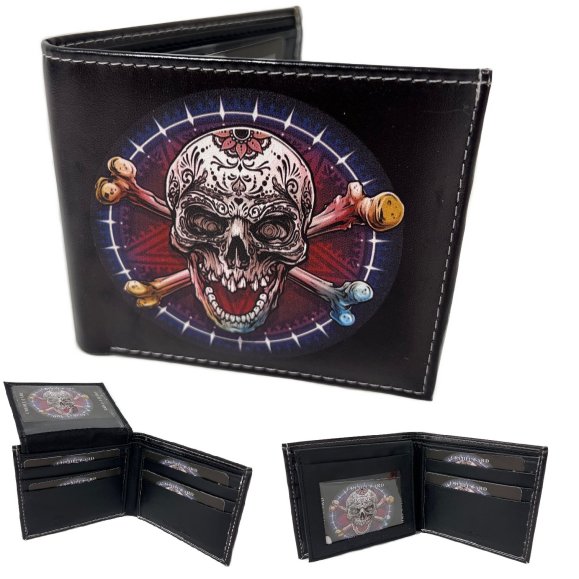 Vegan LEATHER Wallet [Bifold] Skull & Bones