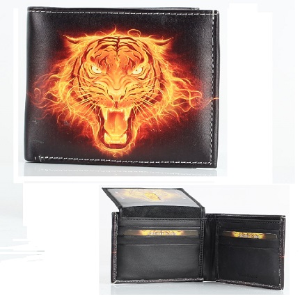 Vegan Leather WALLET [Bifold] Flaming Tiger