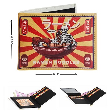 Vegan LEATHER WALLET [Bifold] Ramen Skeleton Bowl