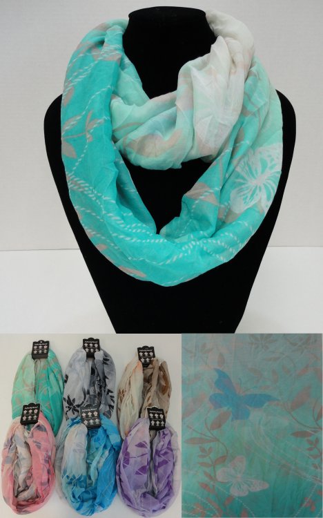Extra-Wide Light Weight Infinity SCARF [Butterflies & Leaves]