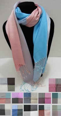 Silky SCARF with Fringe-4 Color Block