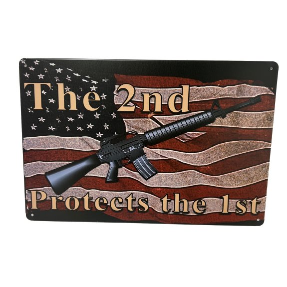 11.75''x8'' Metal Sign- The 2nd Protects the 1st [FLAG/Firearm]