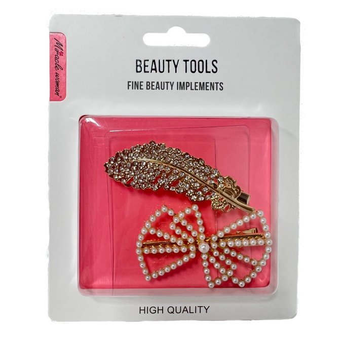 2pc 2.5'' Pearl/Rhinestone HAIR CLIP