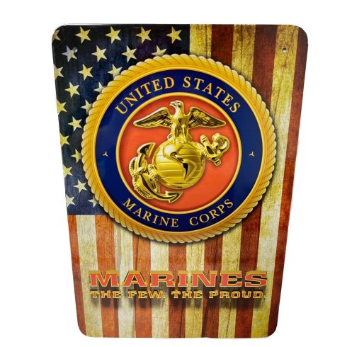 11.75''x8'' Metal Sign- LICENSED Marines [Flag Background]