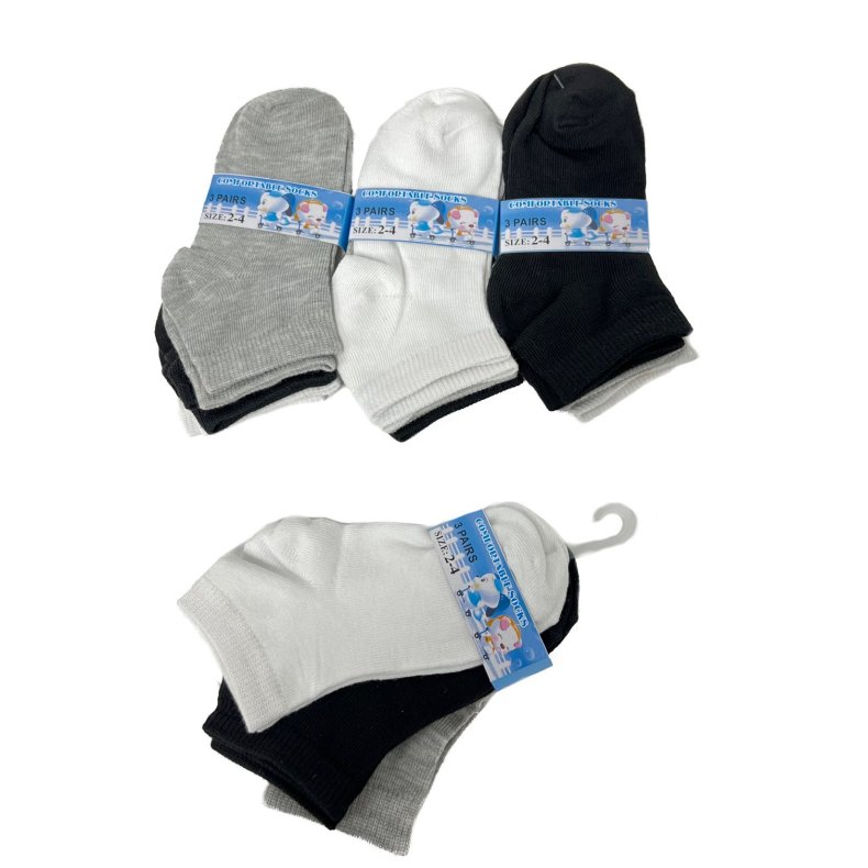 3pr Child's Ankle Socks 2-4 [BLK/GRY/WHITE]