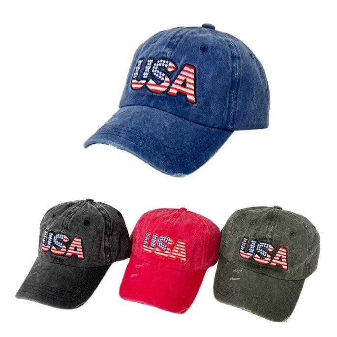 Cotton Washed Hat with USA [Flag Letters]