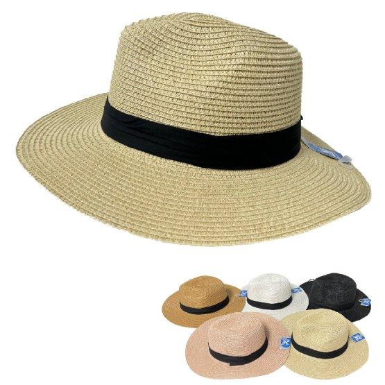 Ladies Panama Hat with BLACK Hat Band [Natural Colors]