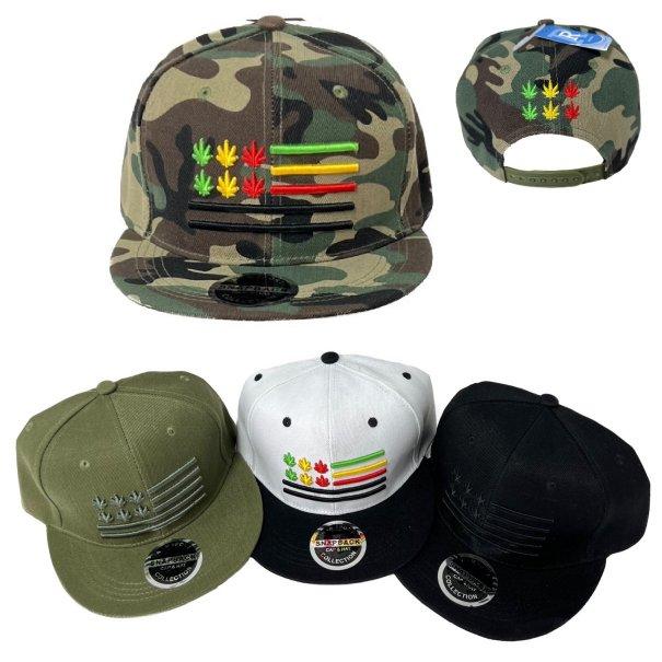 Snap Back Flat Bill Hat [Marijuana FLAG]