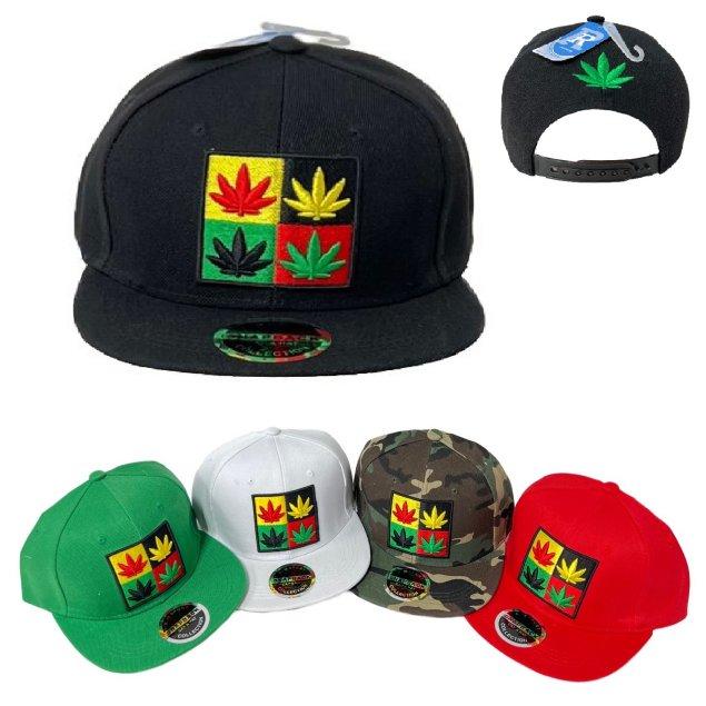 Snap Back Flat Bill Hat [Four Square Marijuana Leaves]
