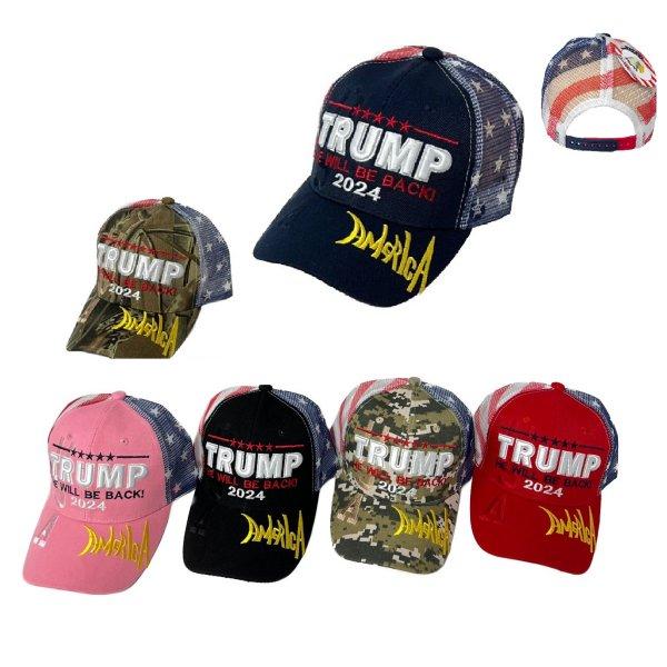 #Trump 2024 Hat [HE WILL BE BACK!] FLAG Mesh Back