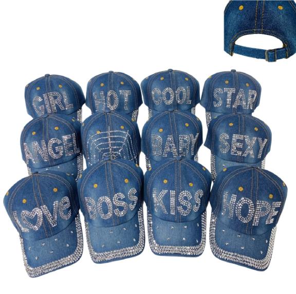 Denim HAT with Bling Studs Assortment [Buckle Back]
